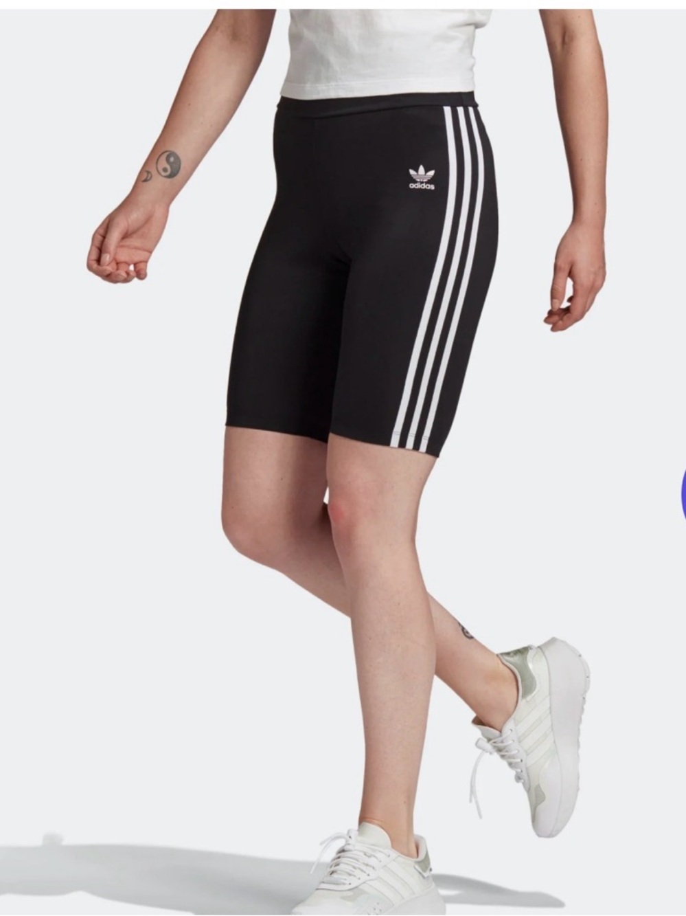 adidas Black High-Rise 3-Stripe Bike Shorts